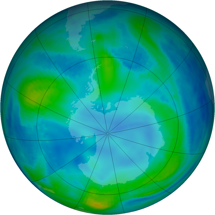 Antarctic ozone map for 16 May 2000
